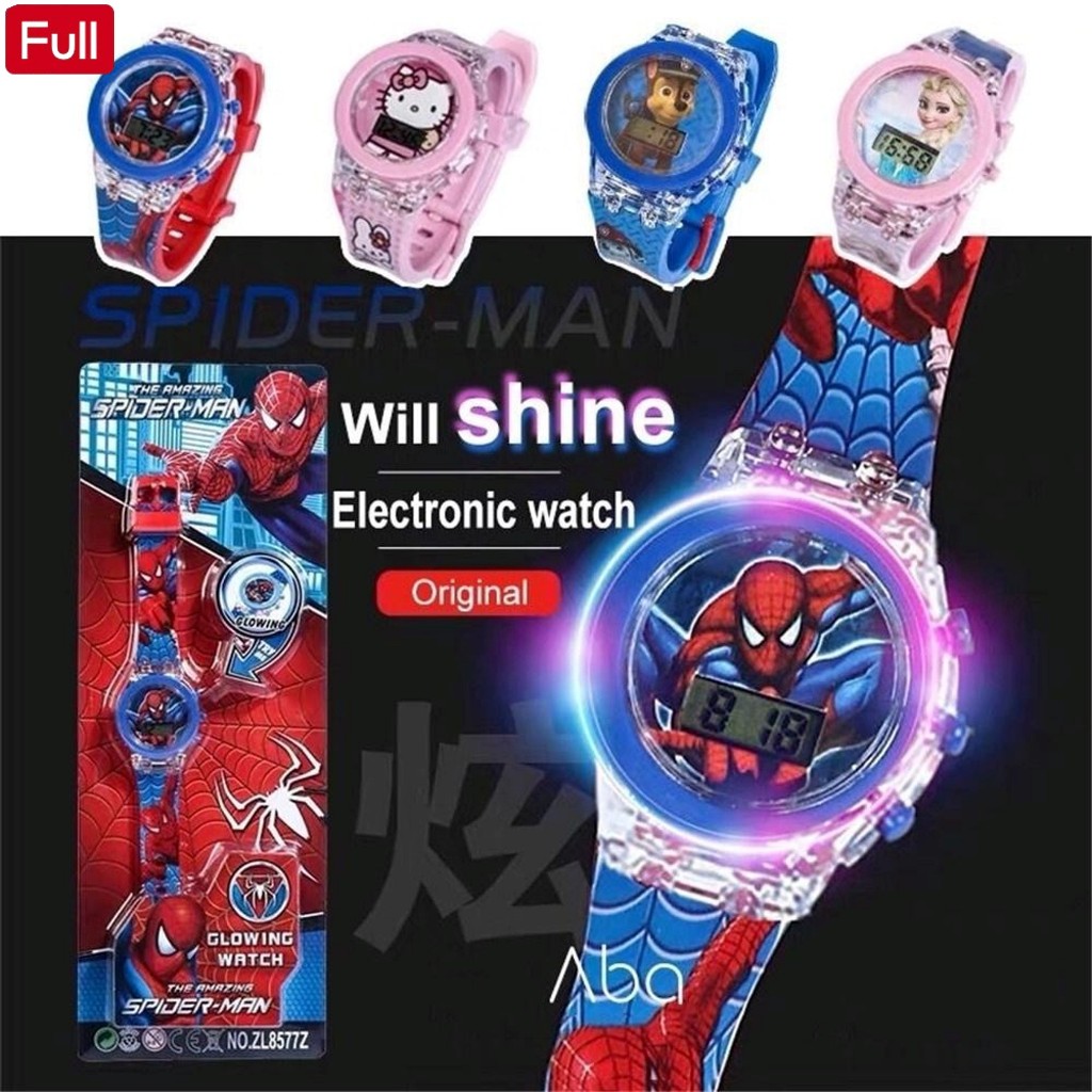 Relógio Infantil Homem Aranha Unicórnio Frozen Patrulha Canina Batman Luz Digital Menino Menina Esportivo LED