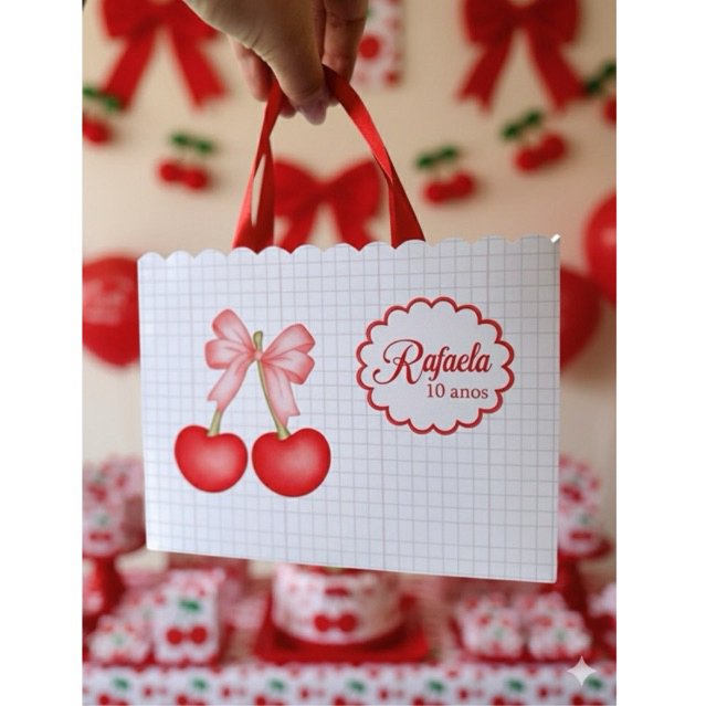 SACOLINHAS PARA LEMBRANCINHAS PERSONALIZADA CEREJINHA COM LAÇO |SACOLA SURPRESA ANIVERSARIO|KIT PEGUE E MONTE