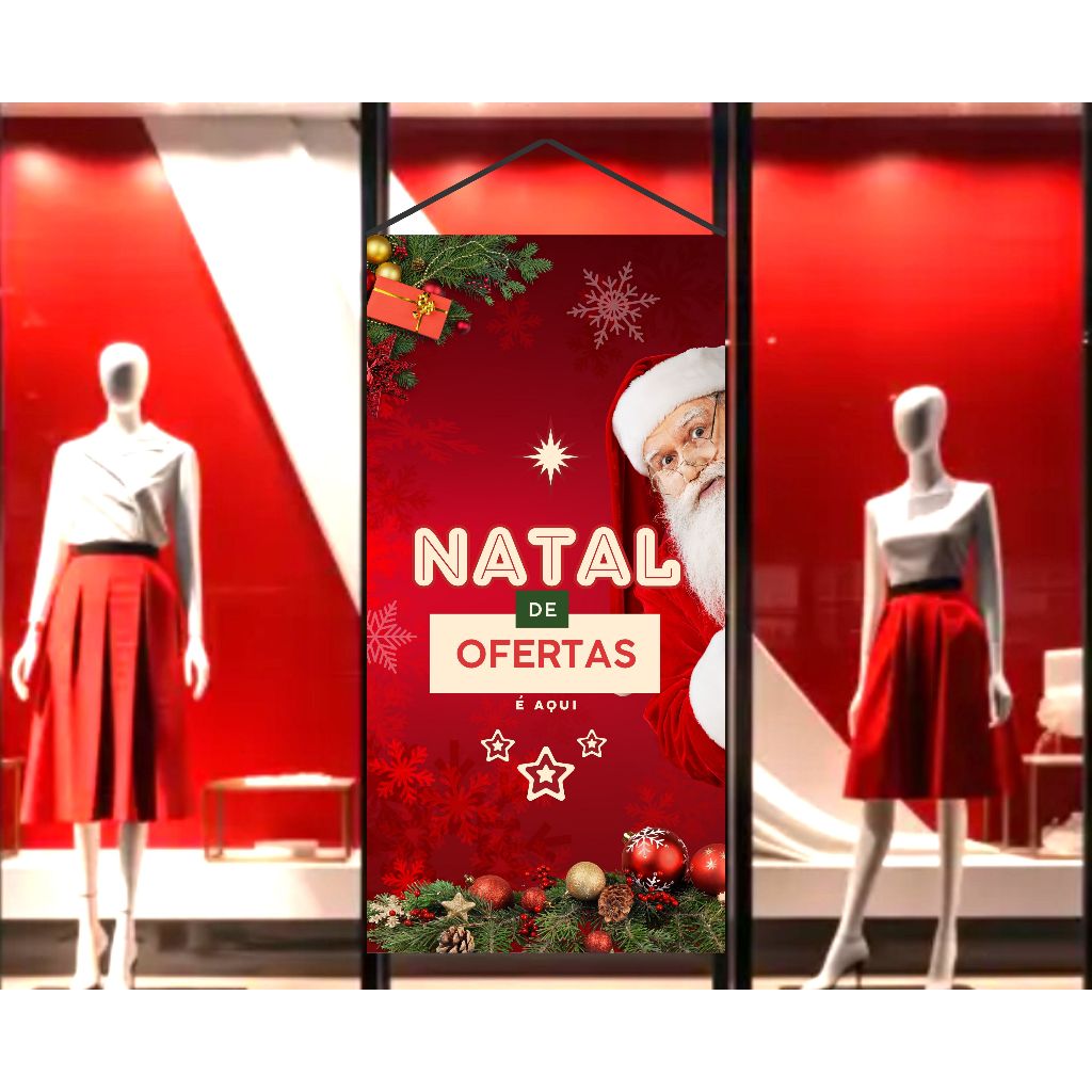 Banner em Lona Natal ofertas Vitrine Loja Promoção Feliz natal boas festas