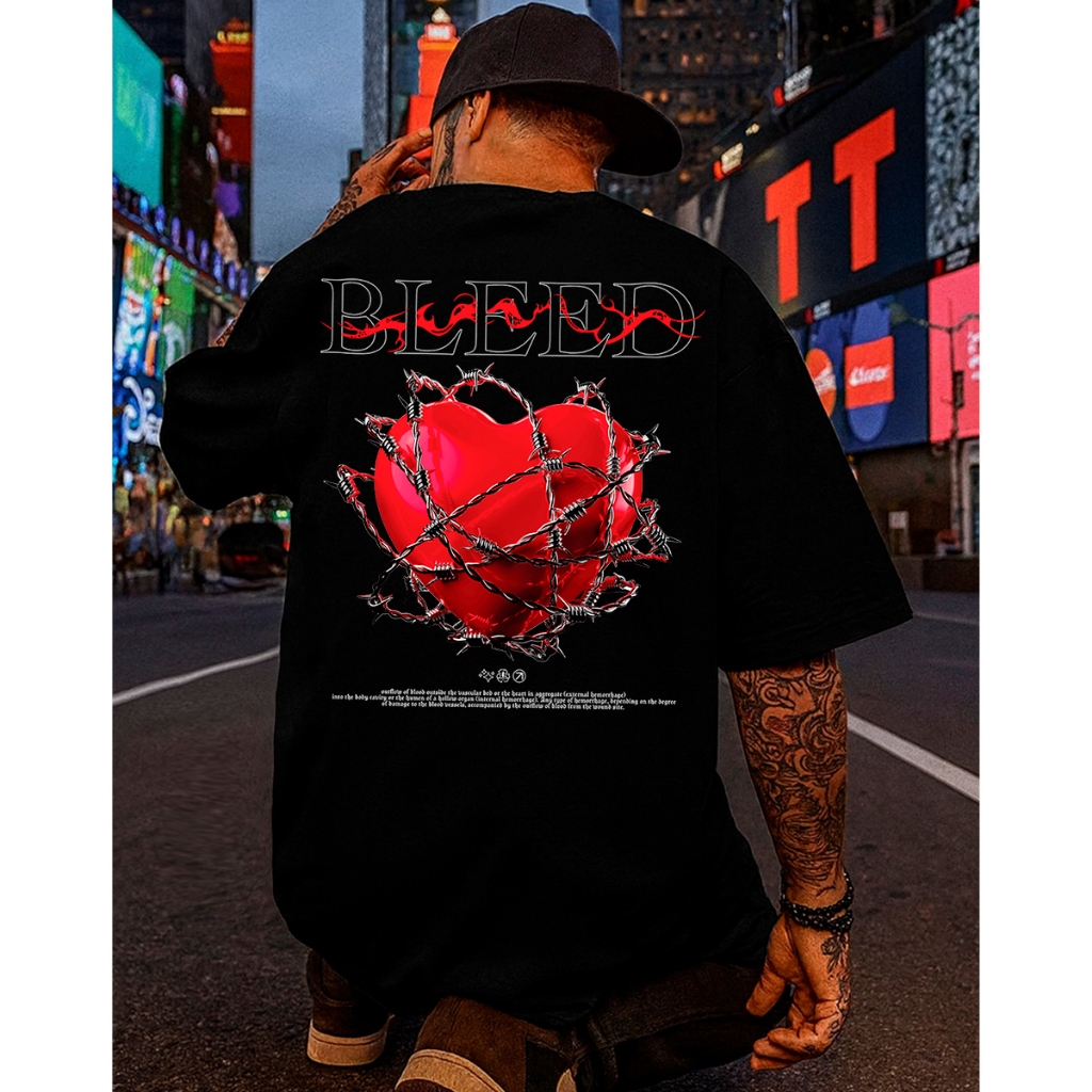 Camiseta Streetwear Oversized Coração Bleed Heart Estampada Camisa Algodão Malha Premium Plus Size