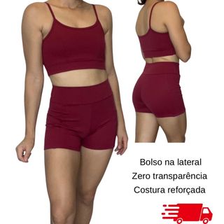 Conjunto Fitness Feminino Preto com Bolso Lateral - Roupa Academia Confortável Secagem Rápida
