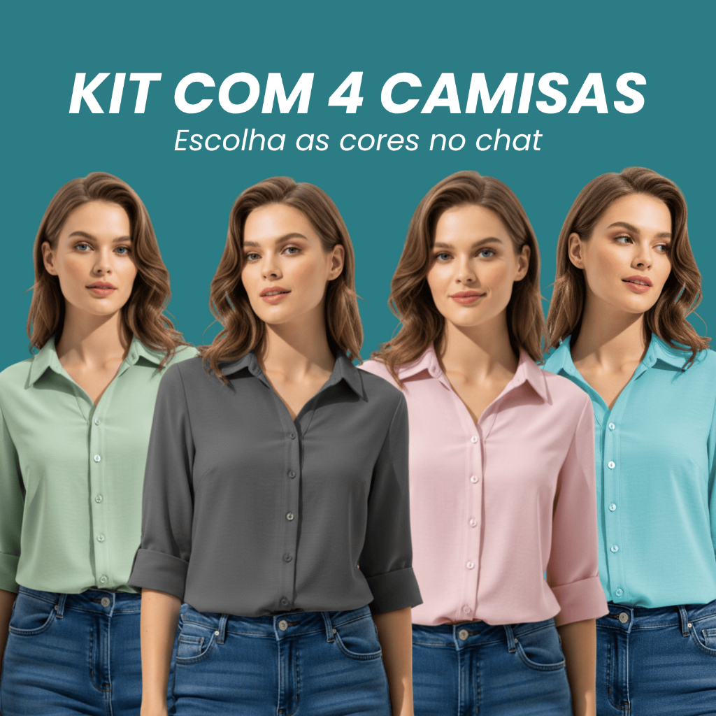 Kit 4 Camisa Feminina Social Manga 3/4 Camisa Social Feminina Tecido Não Amassa Camiseta Social Com Lycra