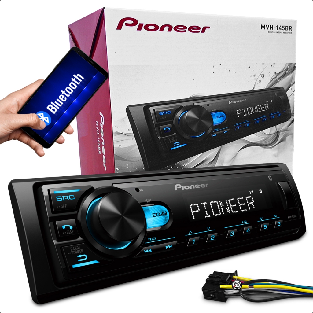 Som pra Carro Rádio Automotivo barato Pioneer MVH-145BR Novo Modelo Equalizador Bluetooth 1 Din