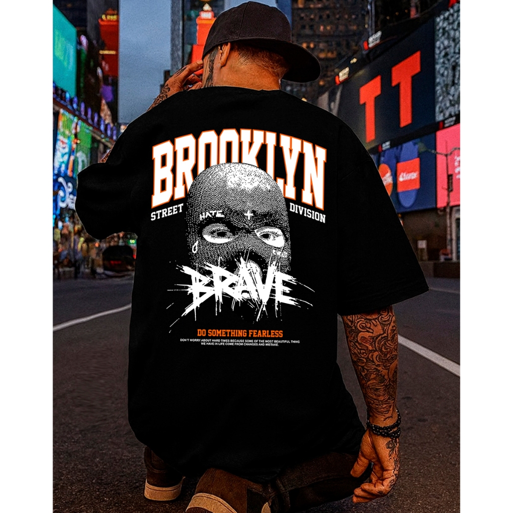 Camiseta Streetwear Masculina Oversized Brooklyn Brave Estampada Camisa Algodão Penteado Premium