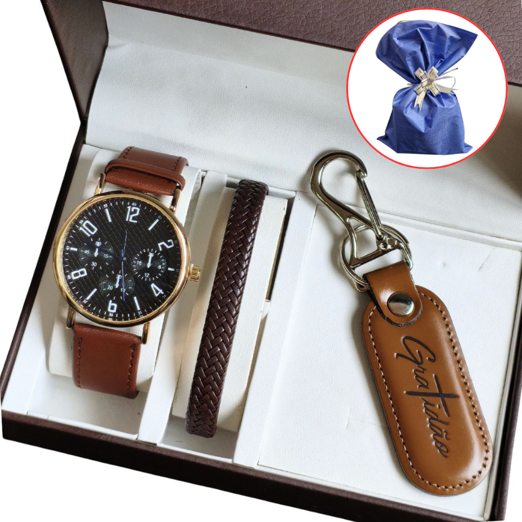 Relógio Masculino Minimalista Couro Elegante + Pulseira De Couro - Presente Homens , dias dos Pais , Natal, namorado em Oferta na Shopee