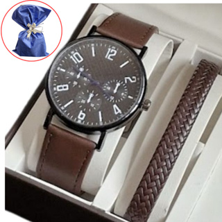 Relógio Masculino de Couro Analógico  + Pulseira Estilo Casual Moderno couro - Presente dia dos pais, presente homem em Oferta na Shopee