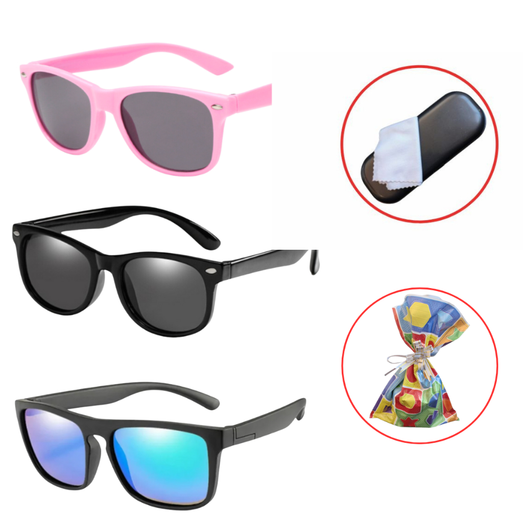 Óculos de sol infantil UV retangular da moda menino e menina com case - Presente de natal, presente dia das crianças em Oferta na Shopee