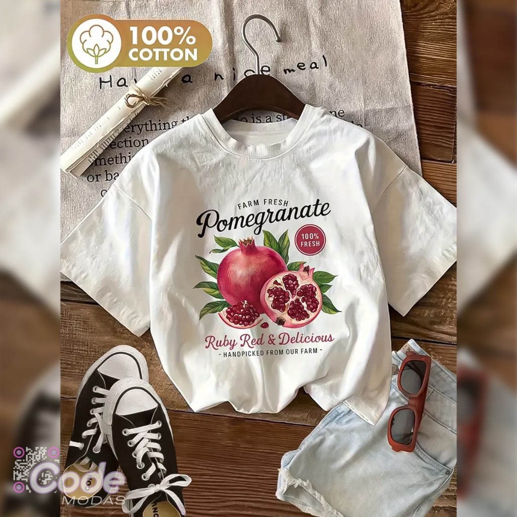 Camisa Camiseta T-Shirt Romã Pomegranate Estilo Vintage Algodão Aesthetic em Oferta na Shopee