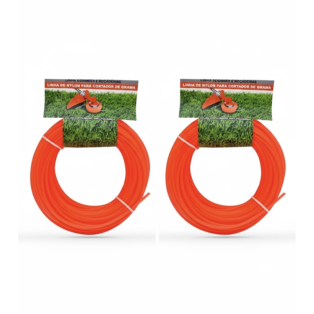 Fio De Nylon Roçadeira jardim quadrado 2,70mm Rolo 200 gramas e 28 Metros Cor Laranja forte resistente entrega imediata