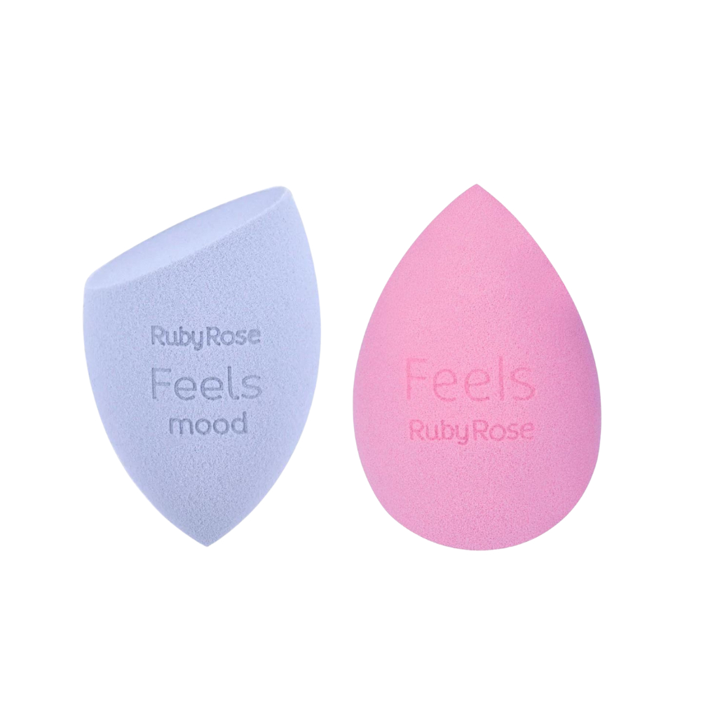 Kit 2 Esponjas De Maquiagem Esponjinha Beauty Blender Rosa Soft Feels Ruby Rose Base Pó Corretivo HBS01 HBS02
