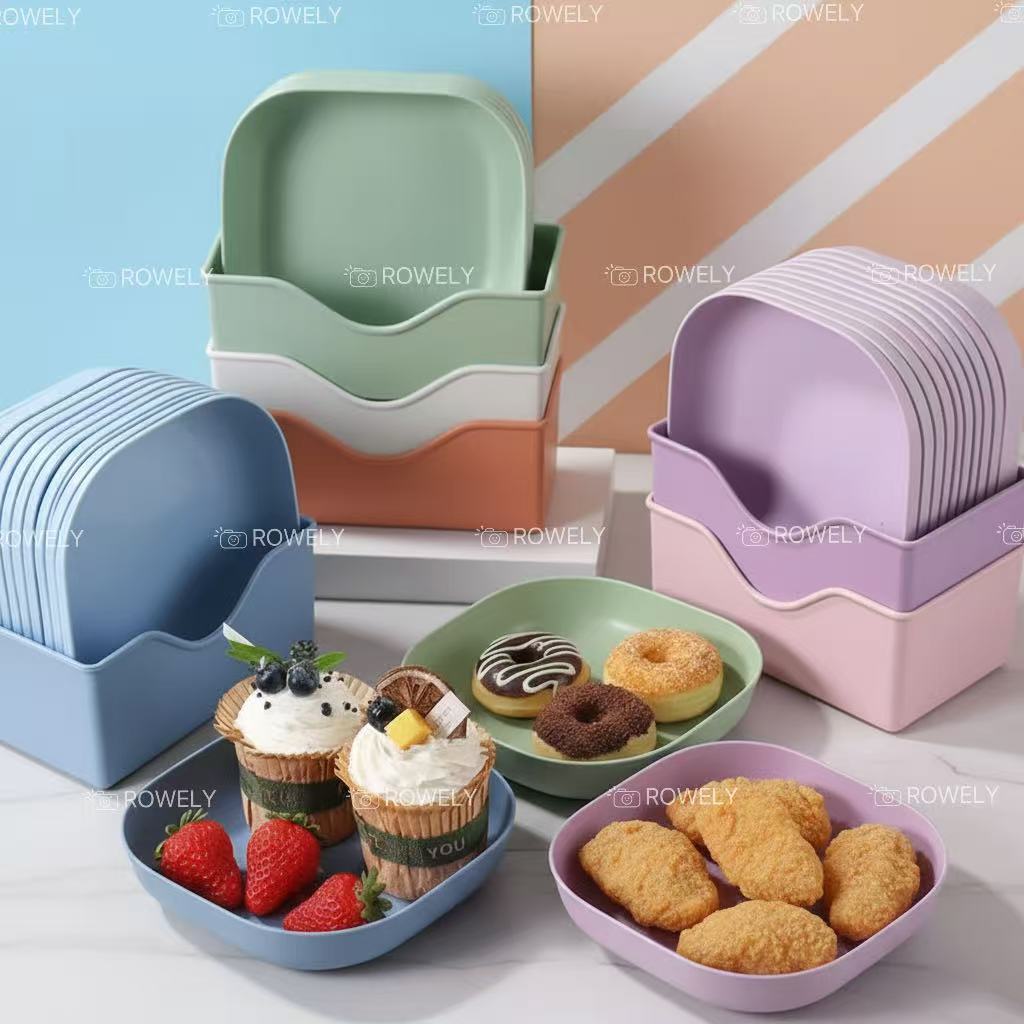 Kit Conjunto 10/20/30 Pratos Com Base Plásticos Duros Reutilizaveis para Lanches e Sobremesas em Oferta na Shopee
