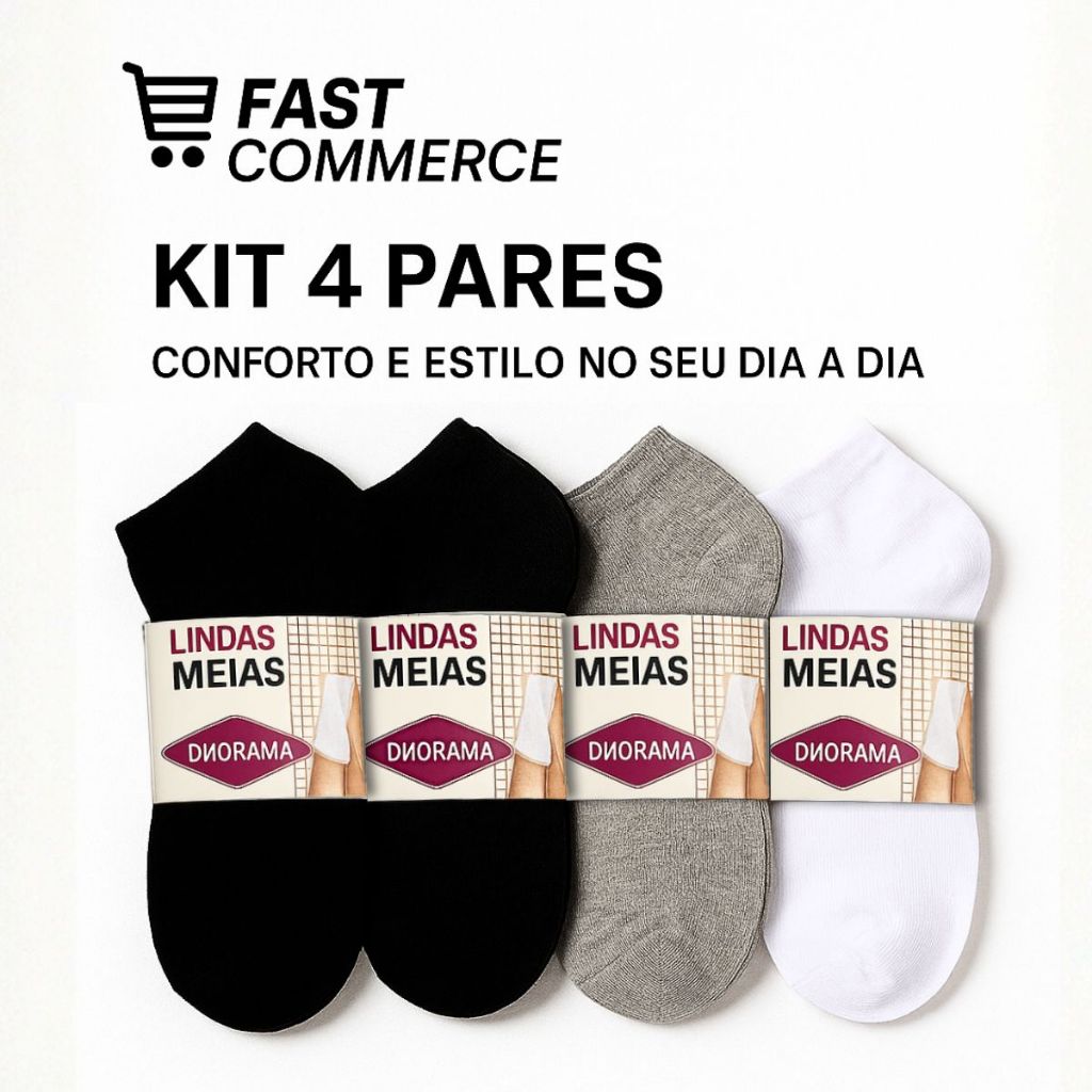Kit 4 Pares Meia Invisível Cano Curto Sapatilha Unissex | Algodão Respirável Antiodor | Conforto Premium e Melhor Custo