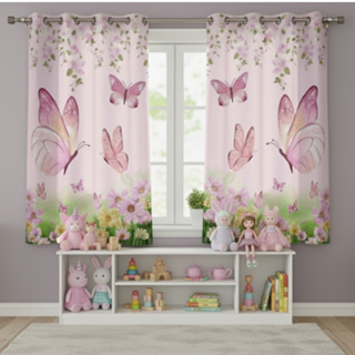 Cortina Infantil Menina Borboletas Estampa Digital 2,00x1,50m Rosa em Oferta na Shopee
