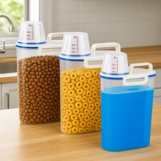 Kit 3 Pote Armazenamento Hermético Copo Medidor Bico Dosador Alimentos Sabão Amaciante Ração 2,5L em Oferta na Shopee