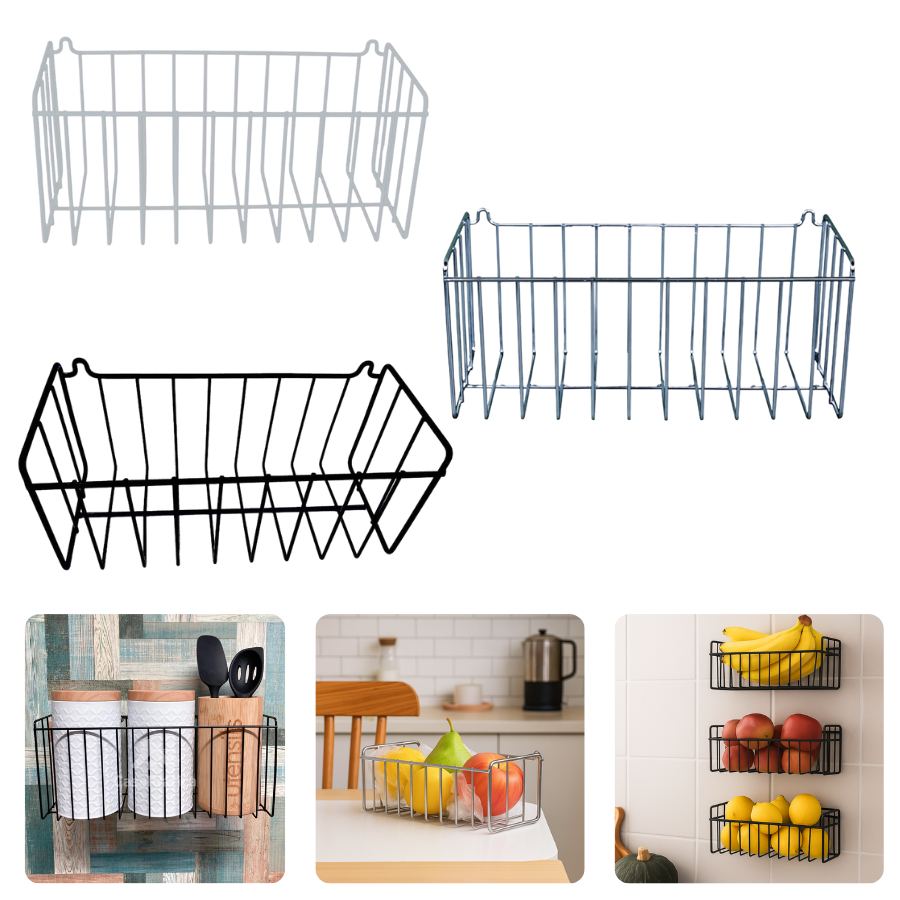 Cesto Aramado Para Organização Multiuso Para Cozinha Banheiro Lavanderia Cores Branco Cromado Preto