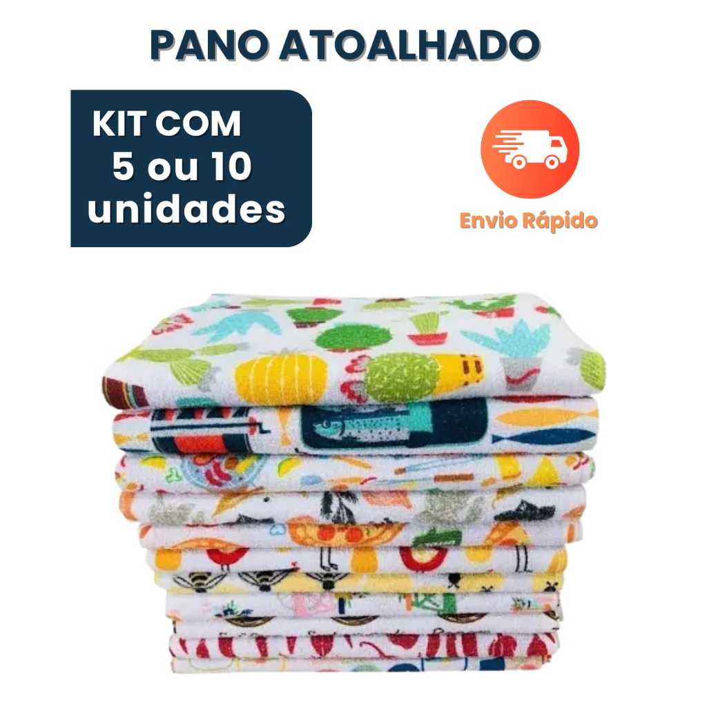 Kit 5 Ou 10 Pano De Prato Atoalhado Estampado Felpudo Camesa