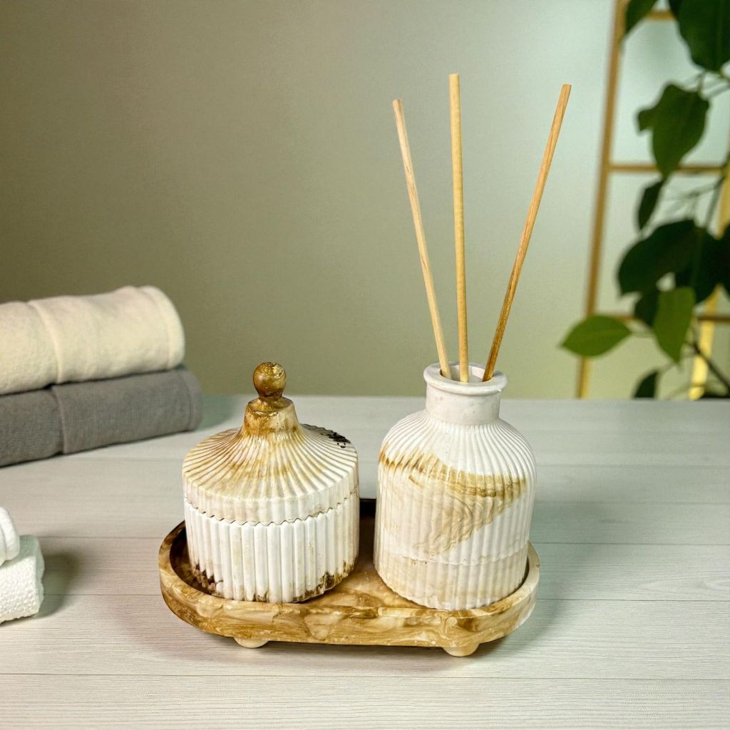 Kit Decorativo Aromatizador de Ambiente com Bandeja Mármore | Charme e Estilo para sua casa em Oferta na Shopee