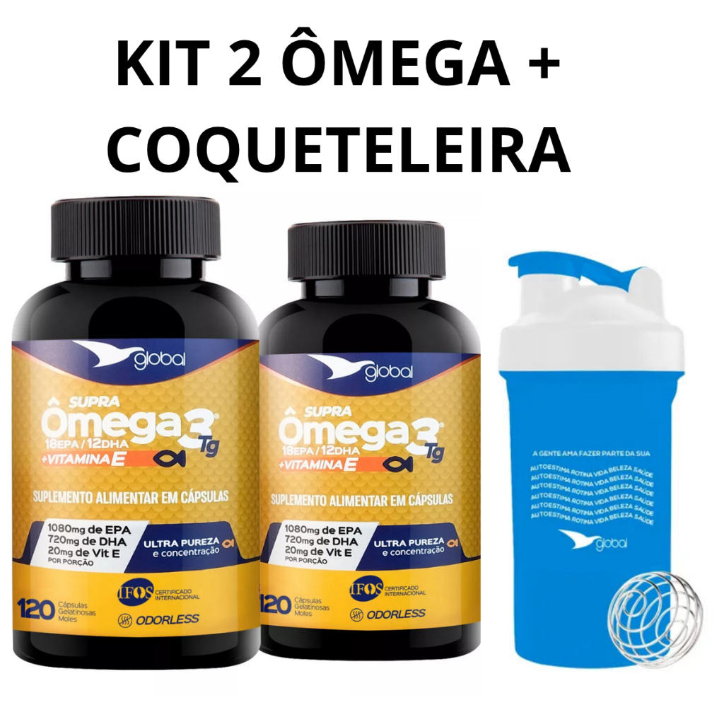 Kit 2 Suplemento Alimentar Supra Ômega Selo IFOS 3 TG 18 EPA 12 DHA + Vit E Global 120 Cápsulas