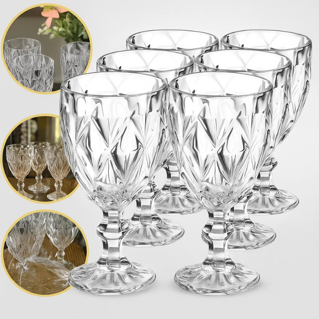 Taças Diamond Vidro De Vinho Água Suco 340 Ml Jogo 6 Pçs em Oferta na Shopee
