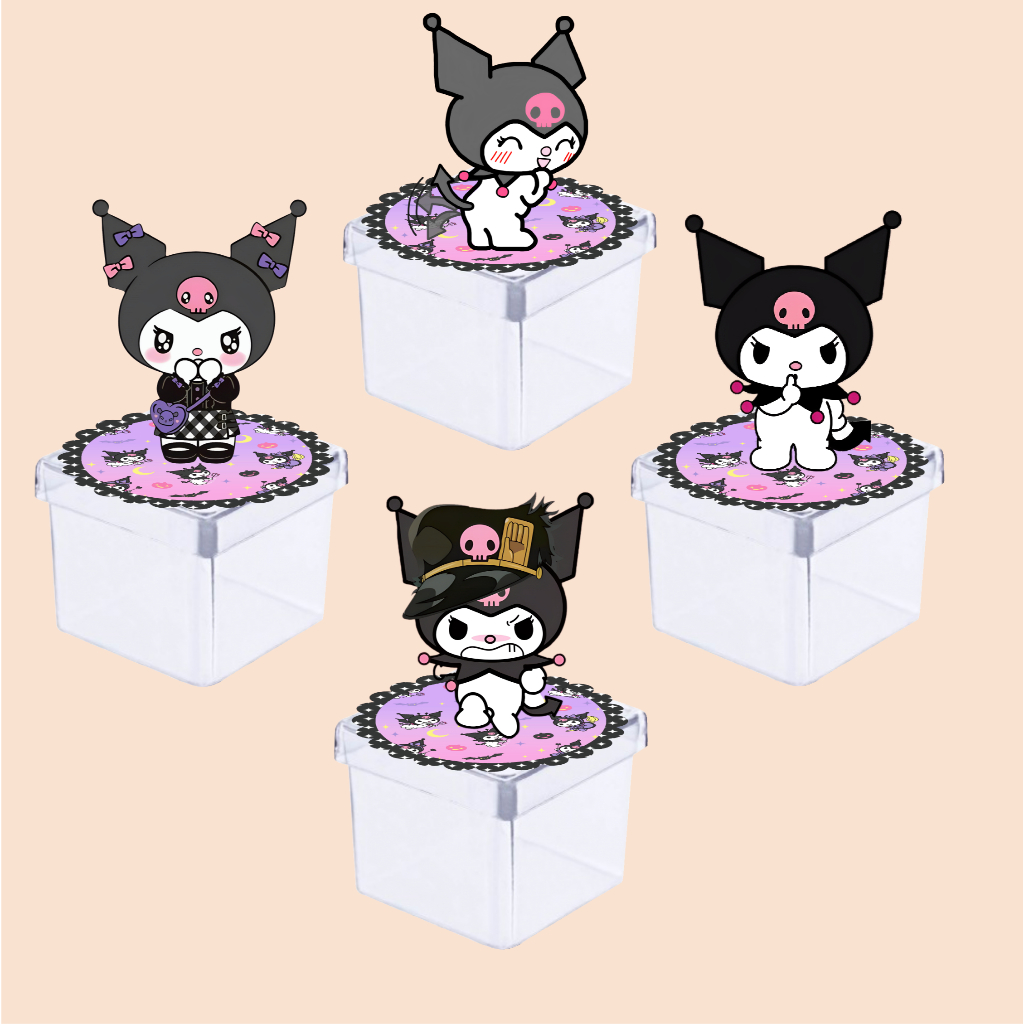 Apliques 3D Kuromi para Caixinha de Acrílico ou Latinha 5x5 cm - Lembrancinhas - Caixinhas Personalizadas