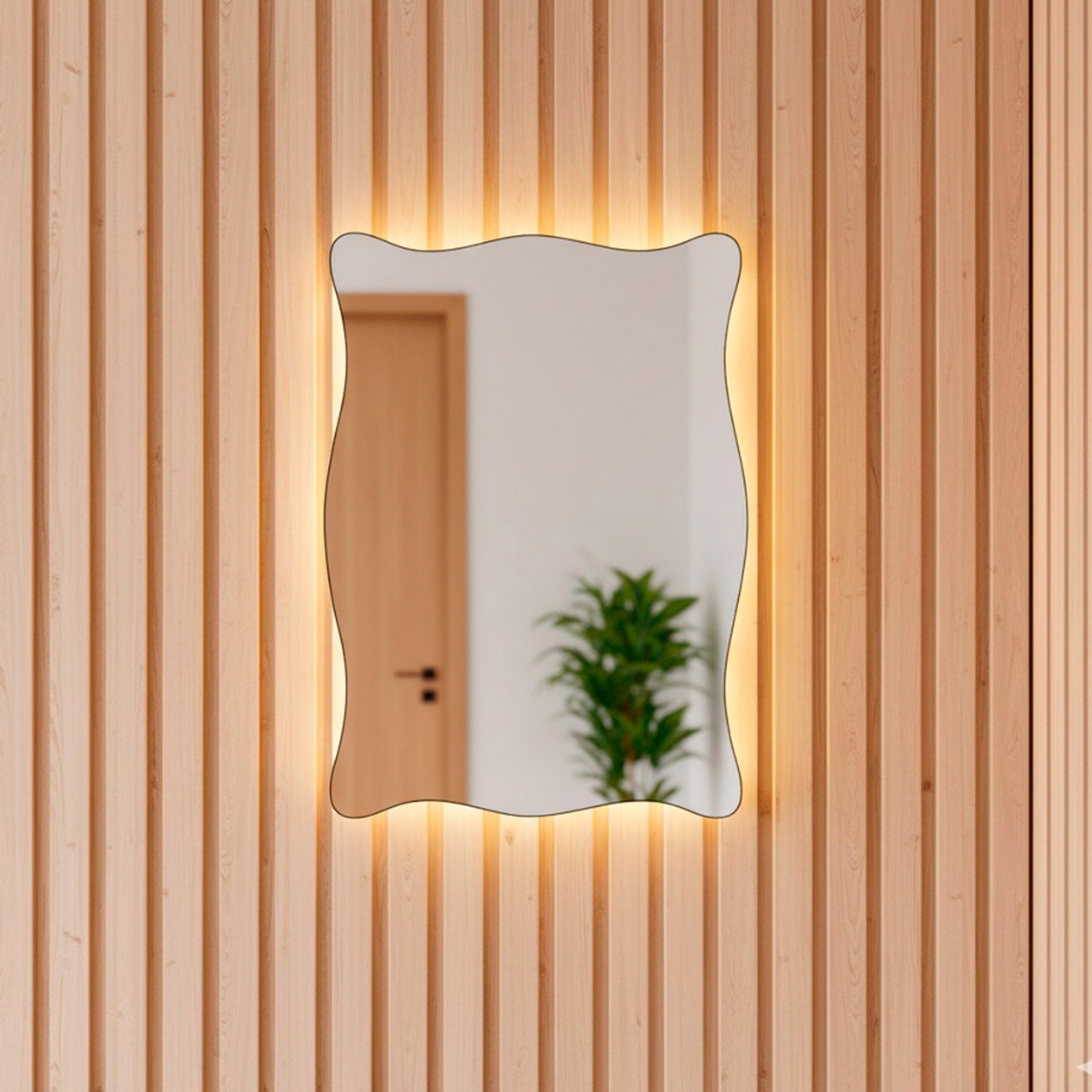 Espelho Orgânico com Led 44x64 para Parede Sala Quarto Banheiro Escritório Decorativo Mod. Paris em Oferta na Shopee