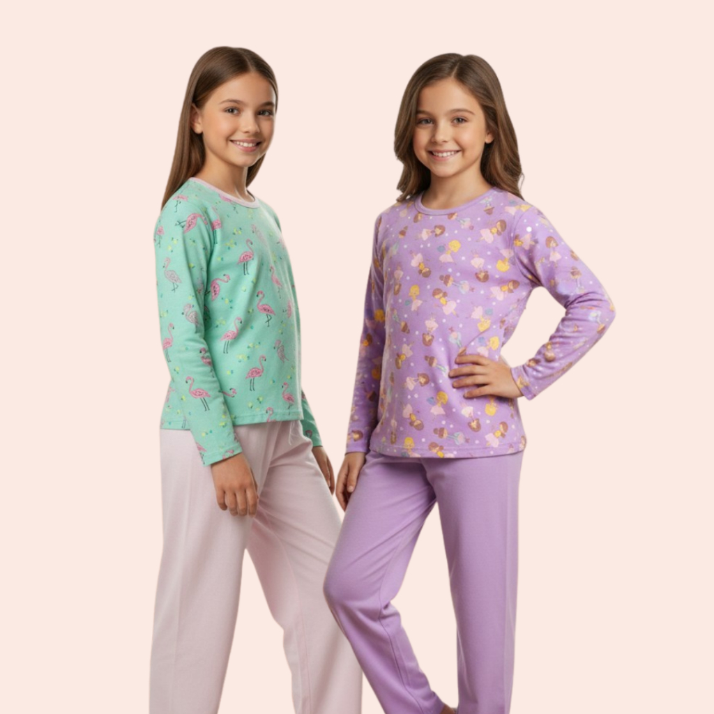 Pijama Infantil Feminino Kit 2 conjuntos Menina Inverno Quentinho Comprido Sortido