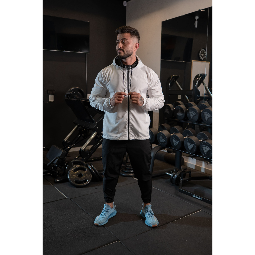 Jaqueta Corta Vento Masculino Lisa Gola alta com Capuz Bolso e ziper