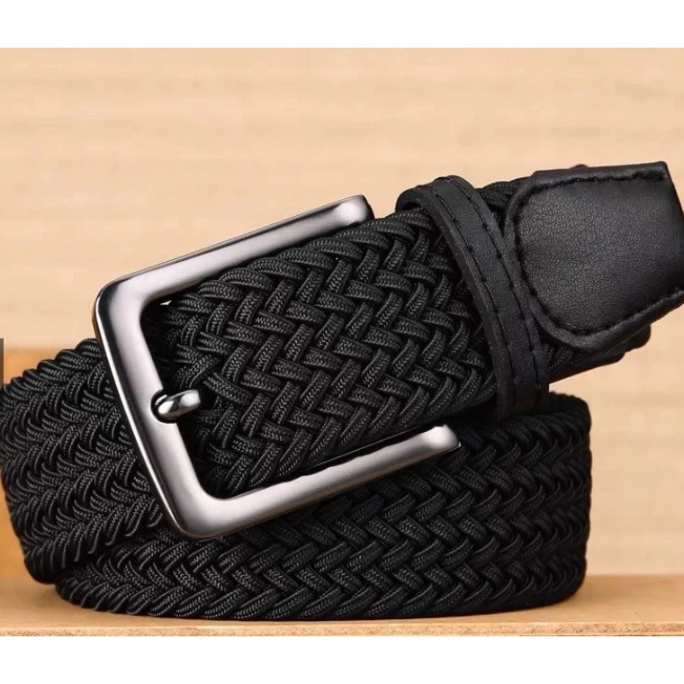 Cinto Elástico Trançado Masculino Sem Furos com Fivela de Pino Ajustável para Golfe e Uso Casual