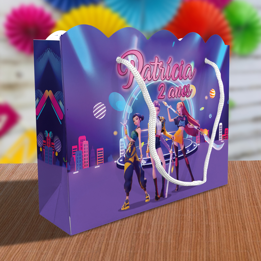 Sacolinha Guerreiras do K-Pop Ondulada Personalizada Festa Lembrancinha Kit Festa Demon Hunter Sacola