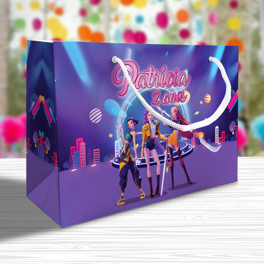 Sacolinha Guerreiras do K-Pop Personalizada Festa Lembrancinha Kit Festa Kpop Sacola Deitada Reta