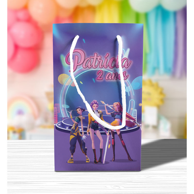 Sacolinha de Festa Guerreiras do Kpop Lembrancinha Personalizada Kit Festa Sacola Pé K-pop