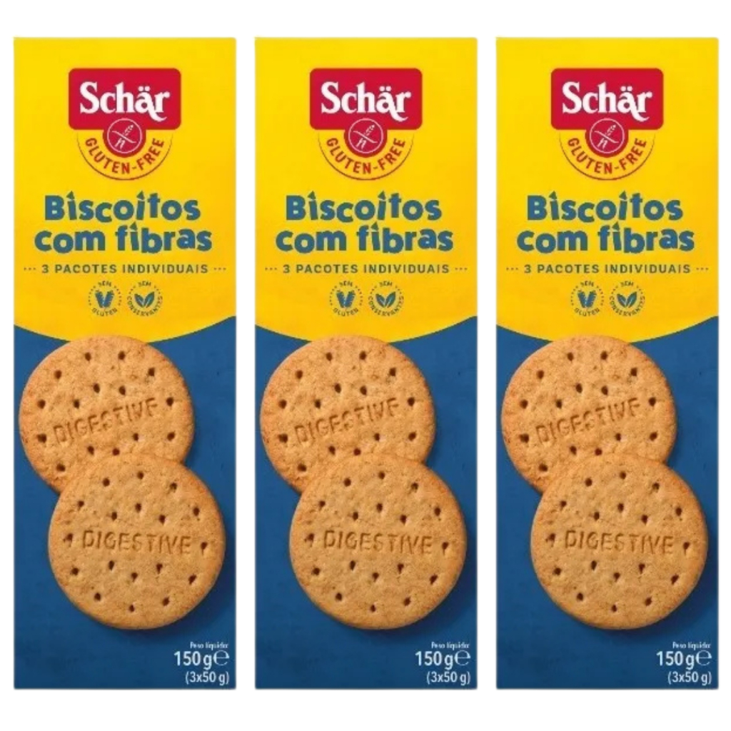 Kit 3 Biscoitos Com Fibras Digestive Sem Glúten 150g Schar