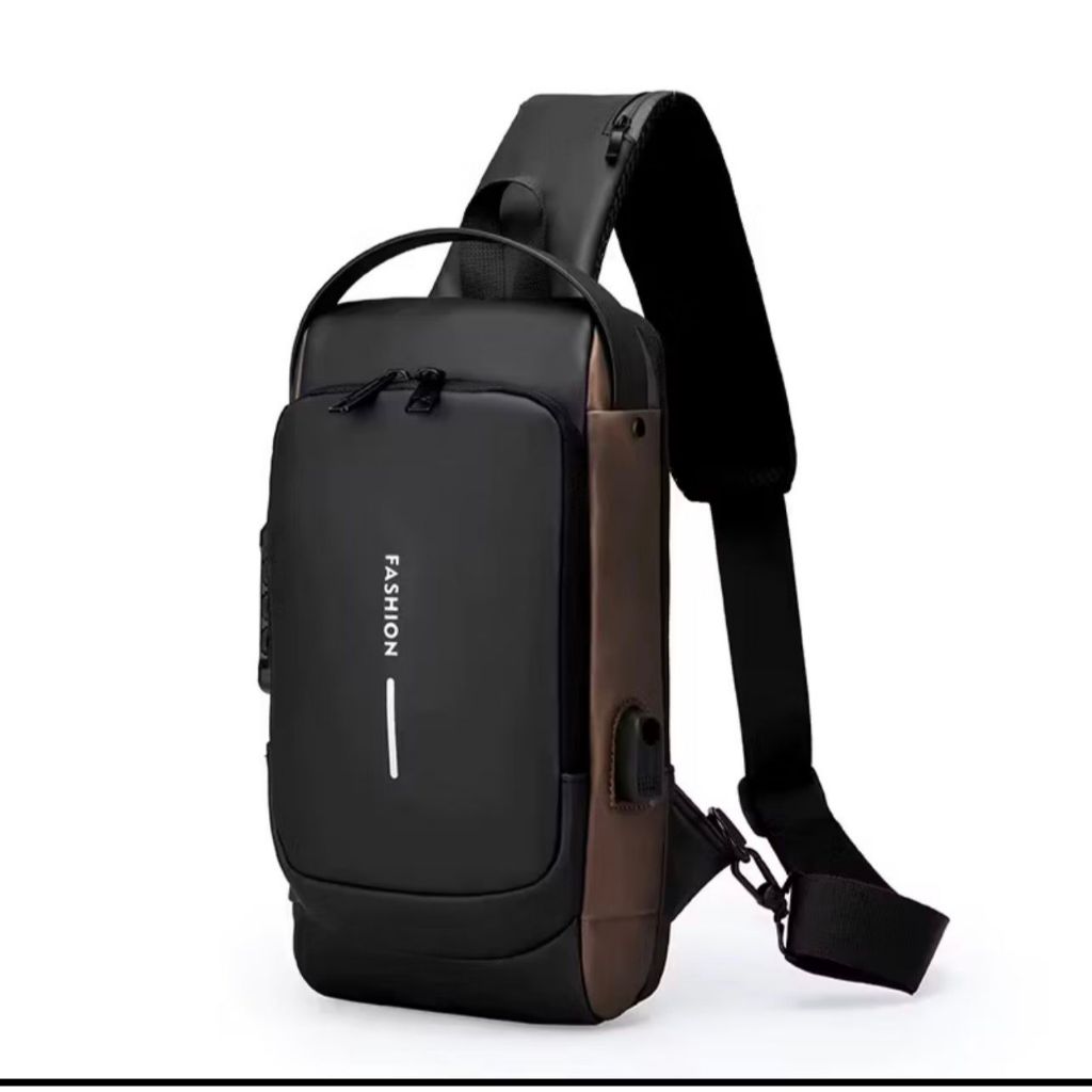 Shoulder Bag Transversal De Peito E Costa Masculina E Feminina Impermeável E USB Cadeado Antifurto