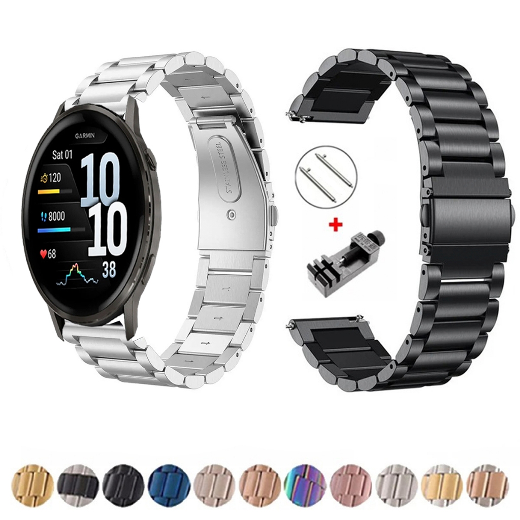 Pulseira de 22mm Metal Elos de aço inox para Smartwatch Garmin Venu 4 (45mm) de Engate Rapido