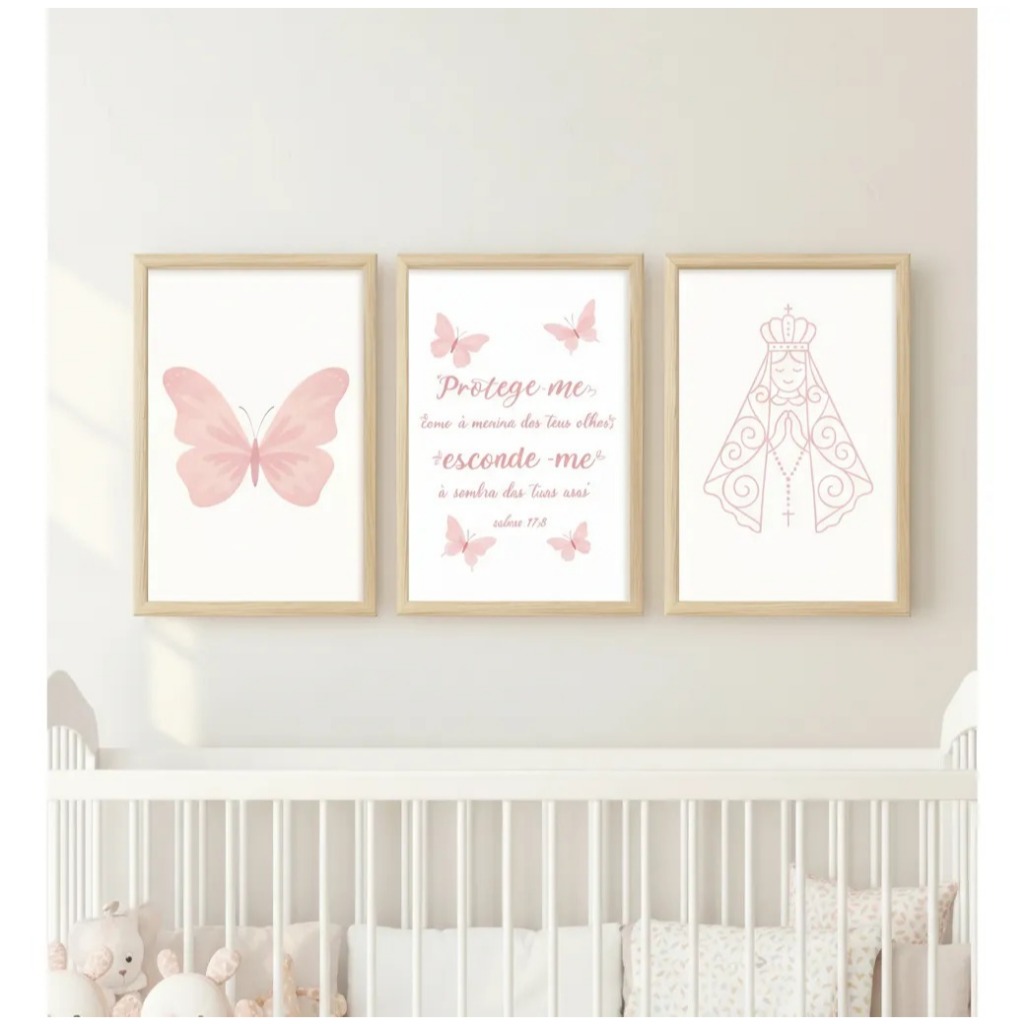 Quadro Decorativo Quarto Bebe Infantil Menina Placa Rosa Salmo Religioso Nossa Senhora