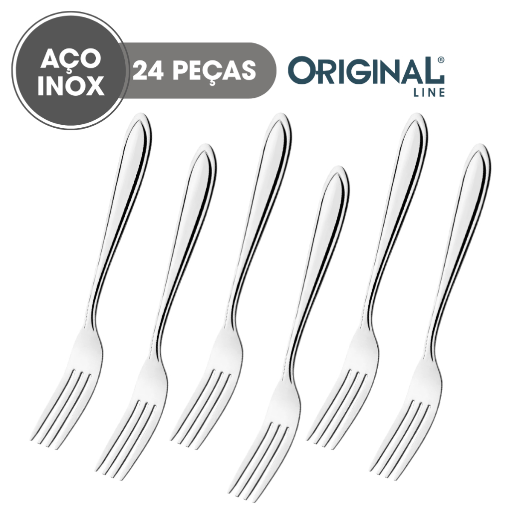 Garfo de Sobremesa Aço Inox 24pçs Talheres Restaurante Cozinha Buffet Bar Hotel Pizzaria