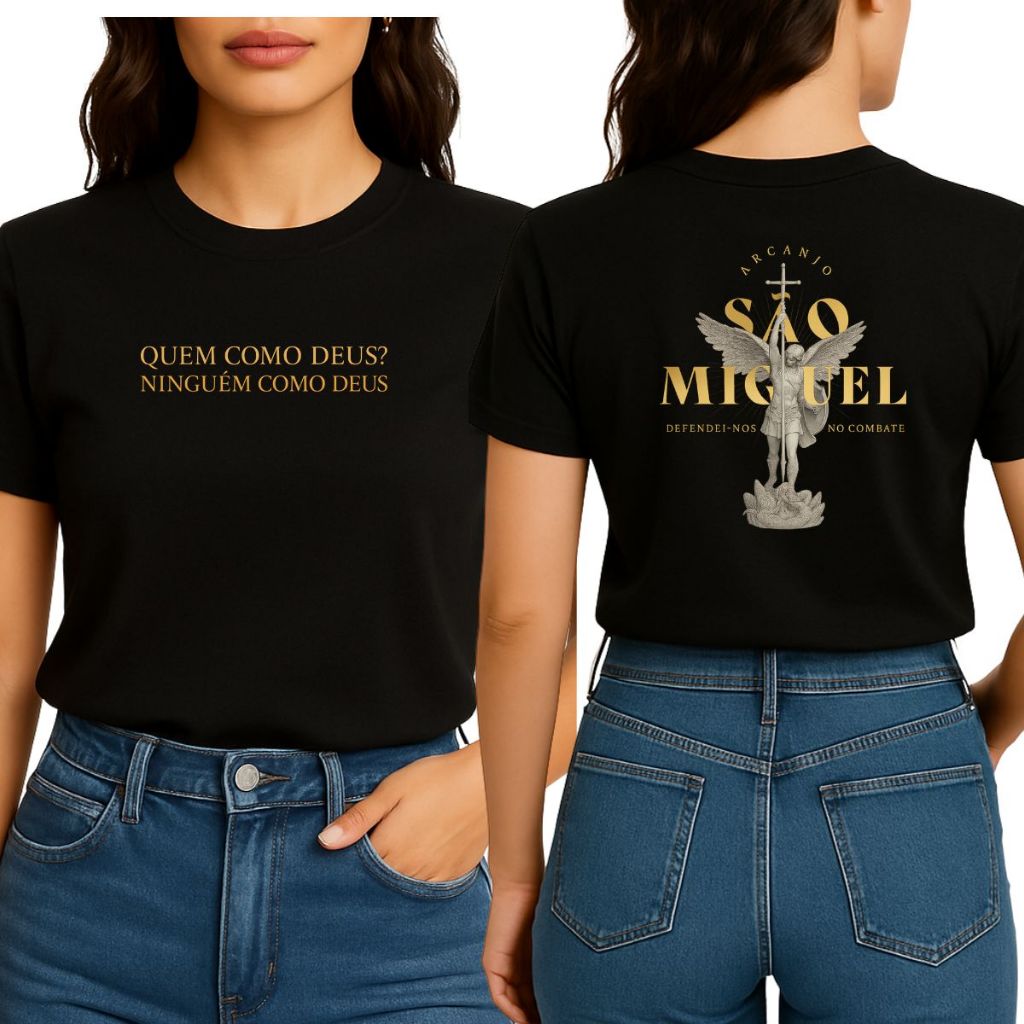 Camiseta Estampada Devoção São Miguel Arcanjo Fé Católica Feminina Estilosa