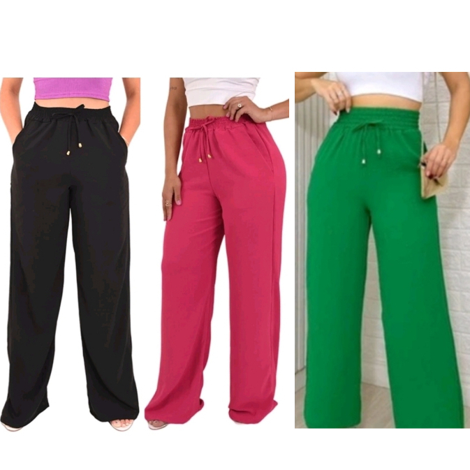Calça Feminina Pantalona  Duna com Bolso Cintura Alta Tendência