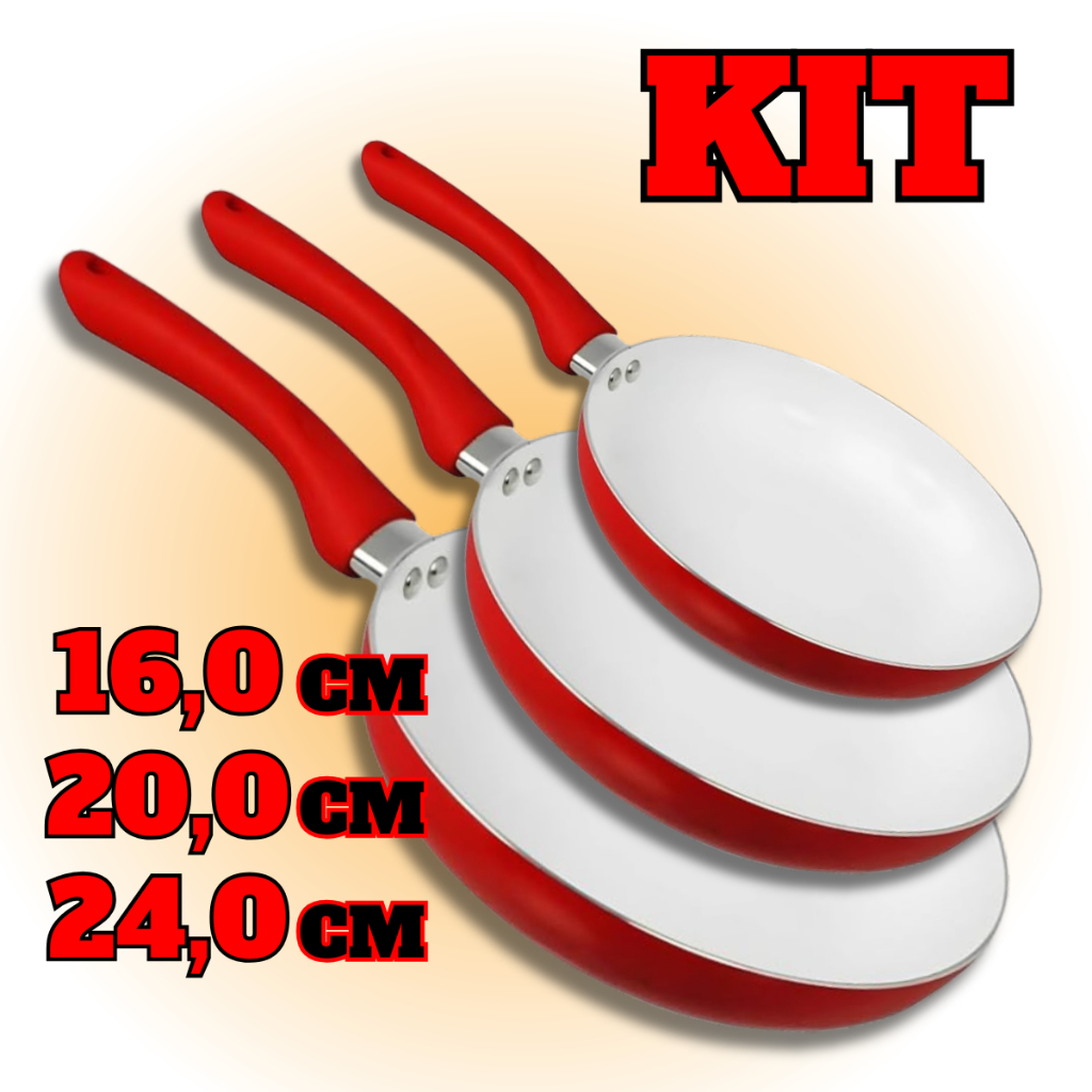 Frigideira Antiaderente De Cerâmica Com Cabo de Silicone Vermelha 16 20 e 24cm Envio Rápido