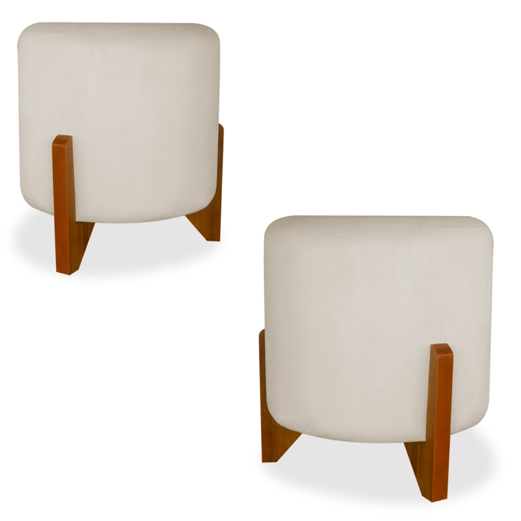 Kit Puff Thor M Luxo Decorativo Para Sala Escritorio Salao Sala de Estar Pés em Madeira Cores - Kasa Alb Moveis