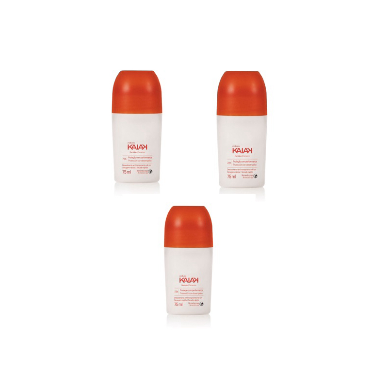 Kit Desodorante Antitranspirante Roll-on Kaiak Feminino | Natura | 03 unidades