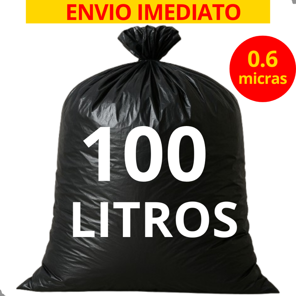 Saco de Lixo 100 Litros Preto Resistente 0.6mic pacote com 100 unidades