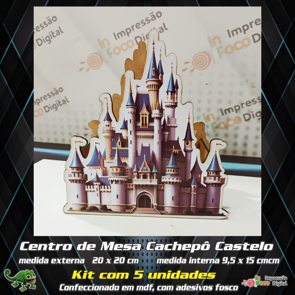 Centro de Mesa Cachepô Castelo Príncipe mdf Colorido  Kit com 5 castelo M03