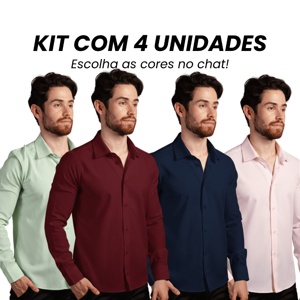 Kit 4 Camisa Masculina Social Manga Longa Camisa Social Masculina Com Algodão Camiseta Social Slim Fit