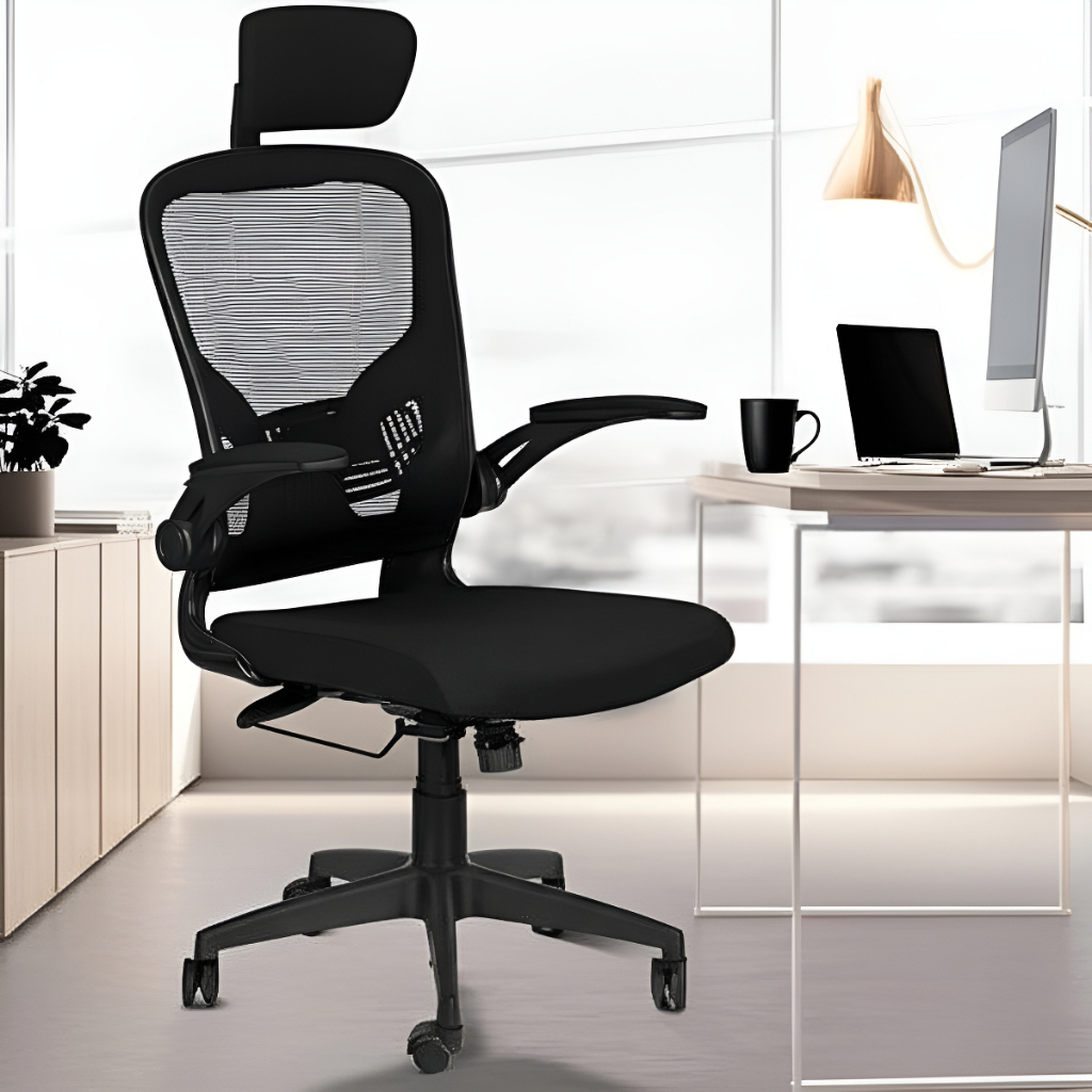 Cadeira Presidente Ergonomica Bogotá Alta Tela Base Rodízio Preta com Base em Aço Cromado | OR Design em Oferta na Shopee