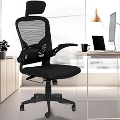 Cadeira Presidente Ergonomica Bogotá Alta Tela Base Rodízio Preta com Base em Aço Cromado | OR Design