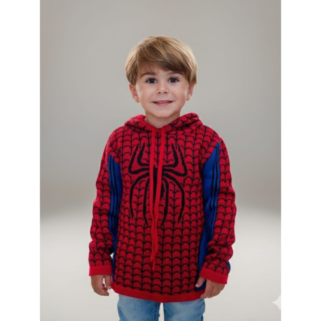 Blusa de Tricot Infantil Suéter Homem Aranha Agasalho Manga Longa com Capuz