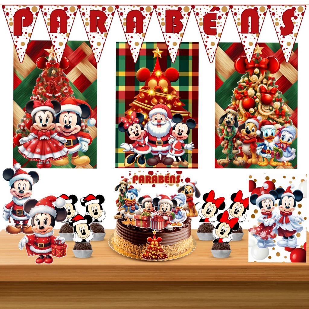 Kit Decoração Natal Mickey e Minnie Festa Completa Monta Fácil 35 Itens