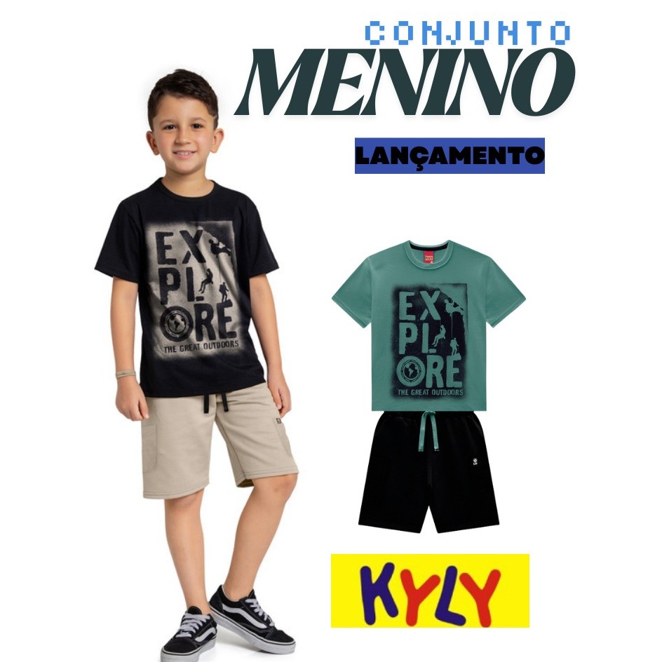 Conjunto Infantil Menino Lettering Kyly, A camiseta em meia malha 100% algodão ,bermuda em moletom.