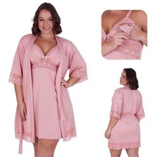 Kit Camisola Amamentação e Robe Plus Size Pós Parto Confortavel Saida Maternidade Gestante em Oferta na Shopee